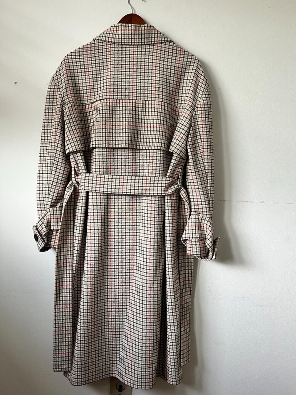 Maje Paris Long Plaid Checked Belted Brown Trench Coat FR 38 S/M Like New - Picture 2 of 16